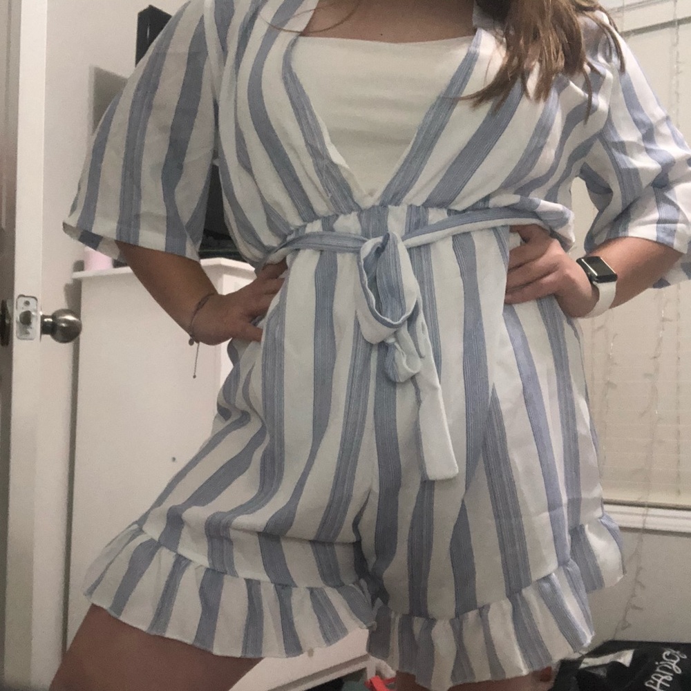 Blue and white striped romper 1XL